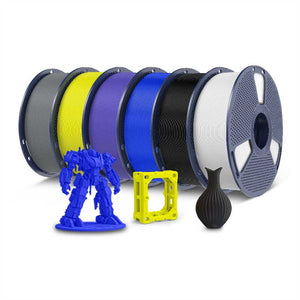 Sunlu PLA+ Filament — several spools stacked with printed models