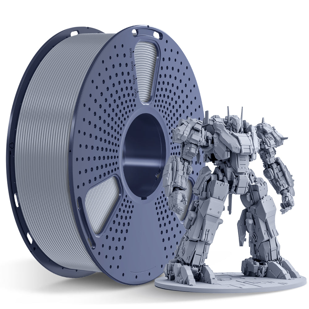 Sunlu PLA+ Filament — grey spool beside a model printed in the same filament