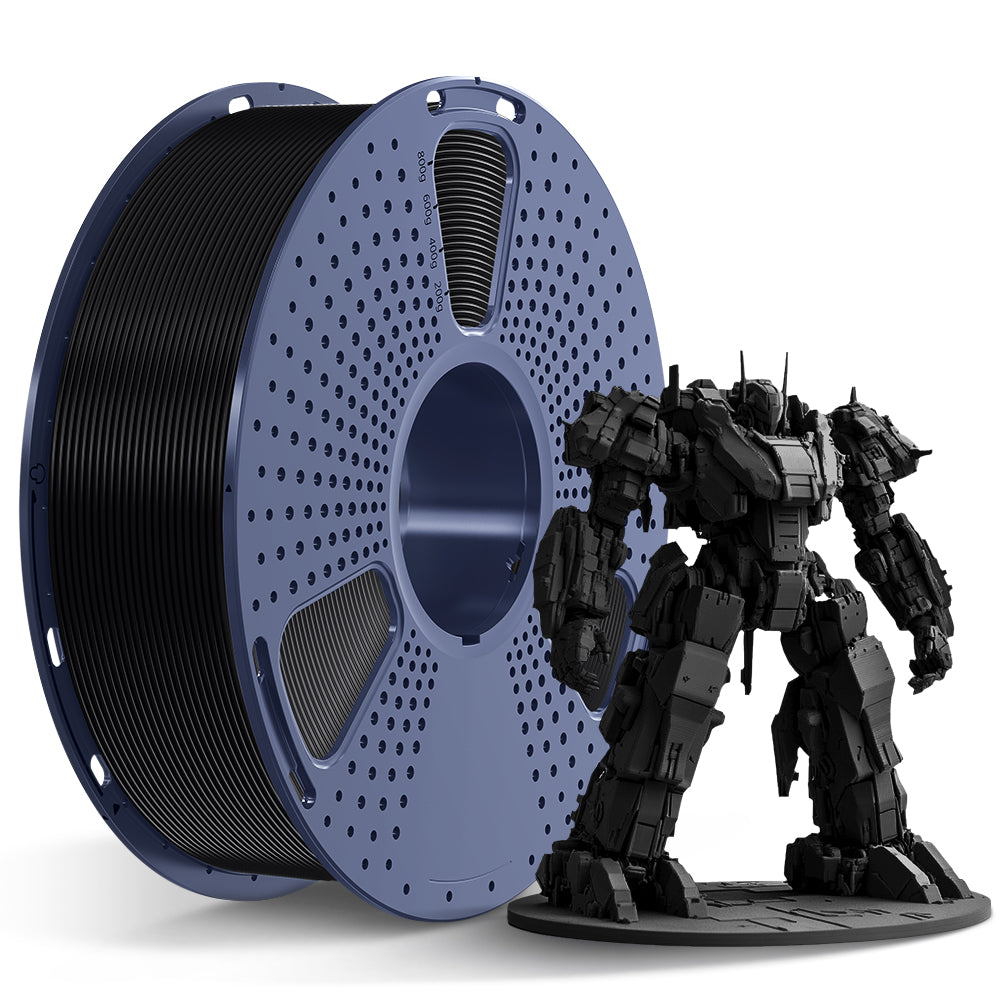 Sunlu PLA+ Filament — black spool beside a model printed in the same filament