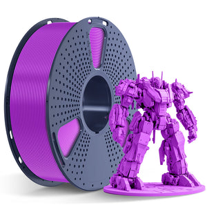 Sunlu PLA+ Filament — purple spool beside a model printed in the same filament