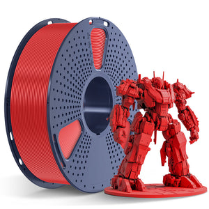 Sunlu PLA+ Filament — red spool beside a model printed in the same filament