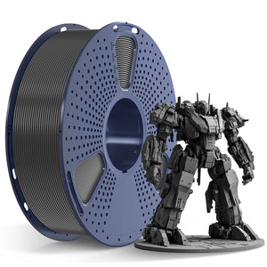Sunlu PLA+ Filament — dark grey spool beside a model printed in the same filament