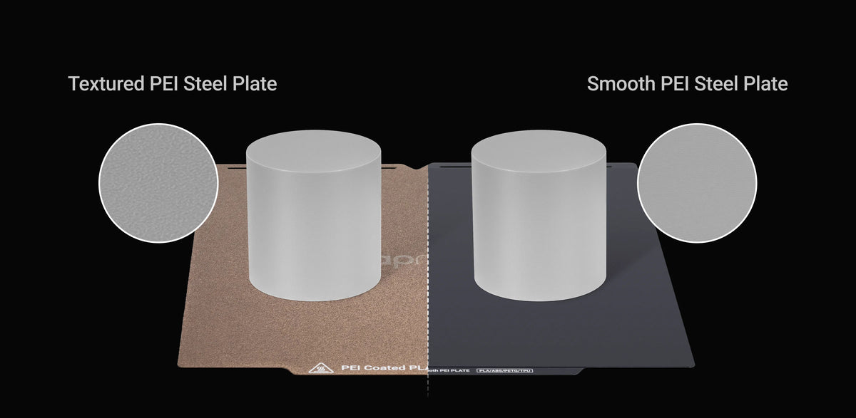 Snapmaker U1 build plate finishes compared — smooth versus textured PEI; this listing is the smooth plate